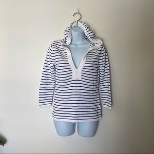 Banana Republic White Navy Stripe V Neck Sweater With Hoodie Nautical XS